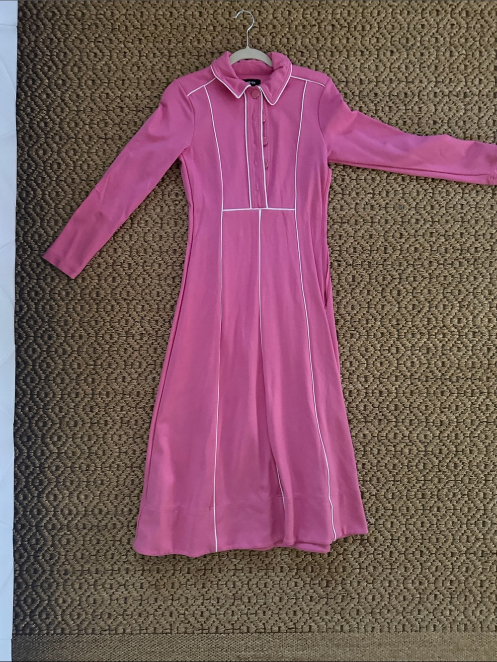ME+EM Pink Long-Sleeve Midi Dress with White Piping